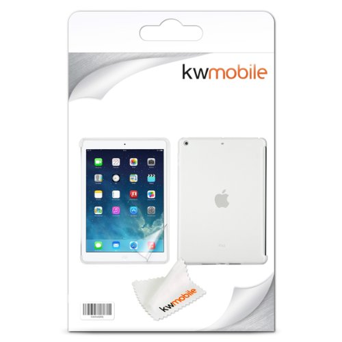 2in1 Set: kwmobile Hülle für Apple iPad Air – Smartcover Kompatibles Backcover Case Tablet Schutzhülle TPU Silikon – Tabletcase Cover Weiß + Folie, kristallklar - 7