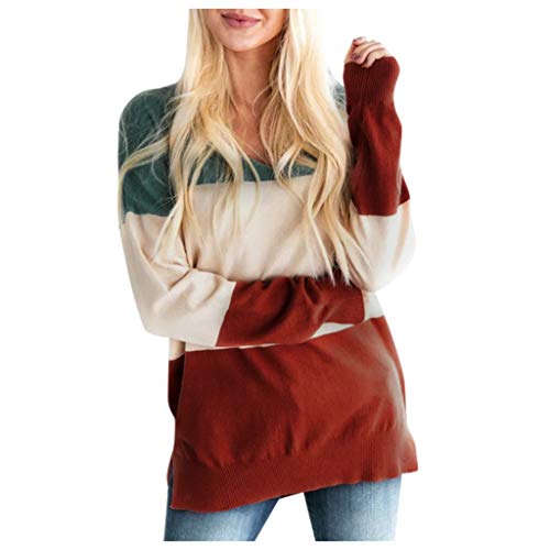 FOTBIMK Pull-Over Femme À Manches Longues À Rayures Lâches Et À Col Rond Pull Rayé pour Femmes Multicolore L