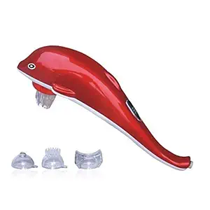 MP Fashion Dolphin Handheld Massager with Vibration, Magnetic, Far Infrared Therapy to Aid in Pain and Stress Relief For Men and Women big size power source from directly to Plug in (Red & White Color)
