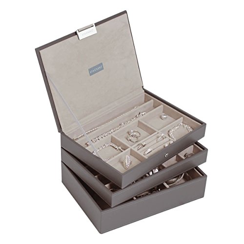 STACKERS Set of 3 'CLASSIC SIZE' - Mink STACKER Set of 3 Jewellery Box with Grey Velvet Finish Lining