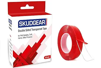 SKUDGEAR 30mm Double Sided Transparent Tape for Wall Hanging, Carpet, Craft, Home, Office Purposes (Red Cover)