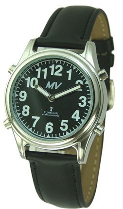 Sprechende Funk-Armbanduhr Damen & Herren Lederarmband Black Stile Herrenuhr Sprechende Funk-Armbanduhr Damen & Herren Lederarmband Black Stile Herrenuhr