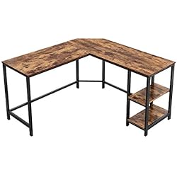 VASAGLE Bureau Informatique, Table d'angle, Bureau Poste de Travail, avec Étagère de Rangement, Table Informatique pour Maison et Bureau, Montage Facile, 138 x 138 x 75 cm Brun Rustique LWD72X