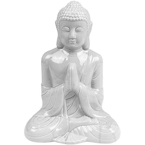 Meditierender Buddha sitzend H35x25,5x14,5cm Keramik Weiß Buddhismus Dekofigur Buddhafigur