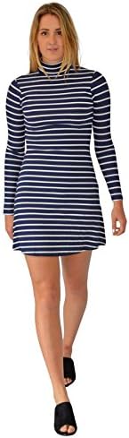 ex Urban Outfitters Ladies Navy Stripe Polo Neck Jersey Bodycon Dress Small