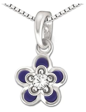 CLEVER SCHMUCK-SET Silberner Anhänger Mini Blume 6 mm lila violett lackiert mit Zirkonias und Kette Venezia 38...
