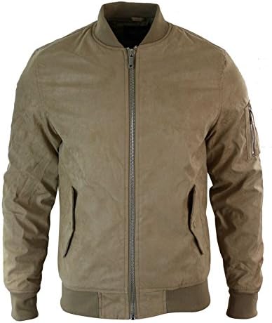 Mens MA1 PU Suede Bomber Varsity Jacket Quilted Smart Casual Harrington Coat