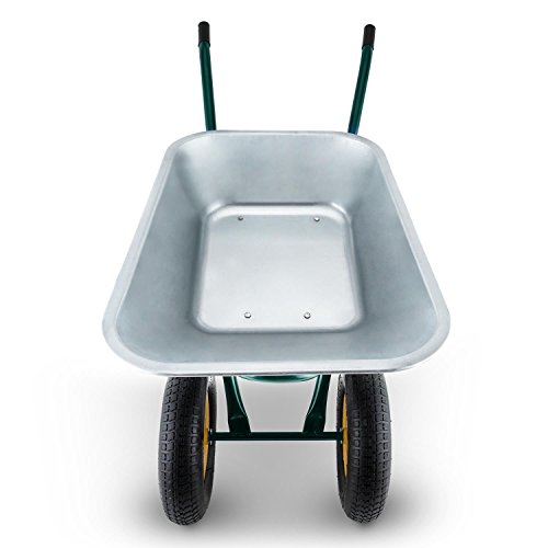 Waldbeck Heavyload Schubkarre Schiebkarre Gartenkarre (2 Räder, 120 Liter Volumen, max. 320 kg Zuladung, Stahl, verzinkte Wanne, Luftbereifung) grün-silber - 2
