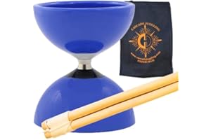 JUGGLE DREAM Carousel Bearing Diabolo Set - Kids, Fast Bearing Diablo with Wood Sticks, Pro String and Juggling Bag (Blue)