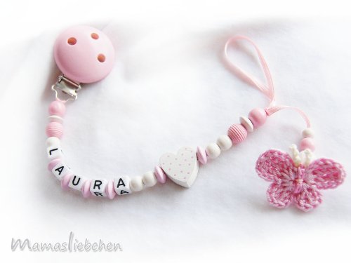 Personalised Dummy Clip with name, soother chain, dummy holder, pacifier clip - butterfly #1053, handmade by mamasliebchen
