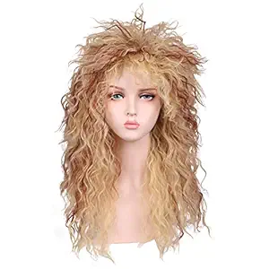 ColorGround Long Curly 80s Women Blonde with Reddish Brown Rocker Wig