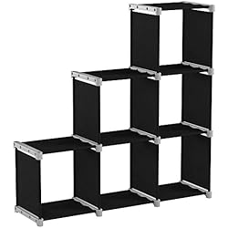 SONGMICS Bibliothèque à 6 Compartiments, Étagère escalier, Meuble de Rangement, Séparateur, pour Salon, Chambre, Salle de Bain, Noir LSN63H