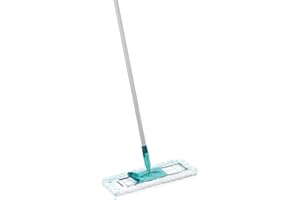 Leifheit rückenschonender Bodenwischer Profi XL micro Duo mit Stahlstiel 140cm, Wischmopp zum Lösen mit Fußklick, mit Bezug aus Mikrofaser für Fliesen und Laminat, 360° Drehgelenk, Click-System
