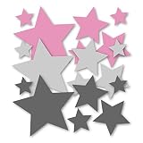 Türaufkleber mit Wunschnamen, 73064-29cm-tricolore-rosa-dunkelgrau-grau, mit grauen Sternen fürs Mädchenzimmer, Kinderzimmer Mädchen, Kinderaufkleber, Wandaufkleber Wandtatoos Sticker Aufkleber Namensaufkleber, Wandtattoo mit Namen - 7