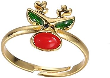 *UK* Gold-Tone Christmas Red Nose Reindeer Ring Size M 1/2 (UK) 6 1/4 (US) Adjustable Festive Christmas Animal Snow Open Garland Eve