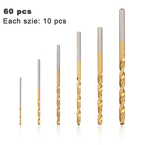 JTENG 60 Stk. Micro Bohrer Set 1/1,5/2/2,5/3/3,5mm Titanium HSS High Speed Metallbohrer Spiralbohrer Bohrersets Profi Drill Bit (10Stk.*6 Pack) - 2