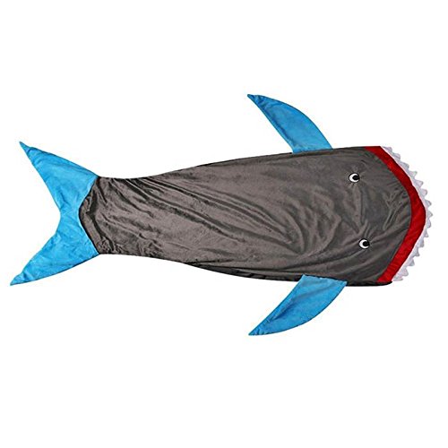 Hai Decke Kinder 140x56cm Flanell Tagesdecke Grau - 2