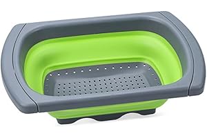 Alnicov Scolapasta pieghevole in silicone, scolapasta da sopra il lavello, colino per verdura/frutta, con manici estensibili, per pasta, verdure, frutta, verde