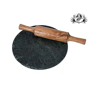 RJ kitchenware Store marble Chakla Belan Set roti maker chakla belan for kitchen Combo Pack Green Marble kota stone Chakla 10 IN Wooden Belan 12 In Size/Rolling Pin/Roti Maker & Board/Phulka Chapati Maker for Home and Kitchen (Green Marble chakla Belan)