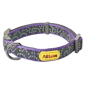 AOLOVE Reflective Collar Soft & Comfortable Padded Polka Dots Nylon Adjustable Collars for Puppy Small Medium Large Dogs (Neck Fit 18'' - 24'', Purple)