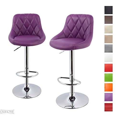 Duhome Elegant Lifestyle 2er Set Barhocker Kunstleder Lila Barstuhl mit Lehne Farbauswahl höhenverstellbar Drehbar Tresenhocker - Typ 523B