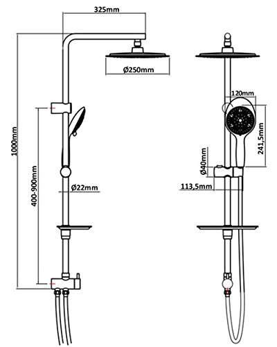 Thermostat Duschset Brauseset Duschsystem Dusch Brause Set Duschstange 100cm Regendusche 25cm Kopfbrause Überkopfbrause Komplettdusche Brausestange Duschbrause variable Halter 40cm-90cm Duschgarnitur für vorhandene Bohrlöcher 12003T-25 - 2