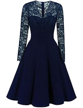 Kleider Damen, Dasongff Damen V-Ausschnitt Kleider Blumenspitze Formal Cocktailkleid Party Kleid Langarm Prom...