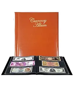 Mahogany Life Currency Album for Notes (102 Pockets) - Faux Leather Cover Currency Note Collection Album - Fits Big Currency Notes - Brown