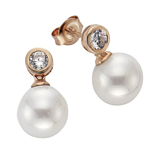 ZEEme Damen-Ohrstecker 925 Sterling Silber Muschel Zirkonia 18.00 mm wei 360220512-1