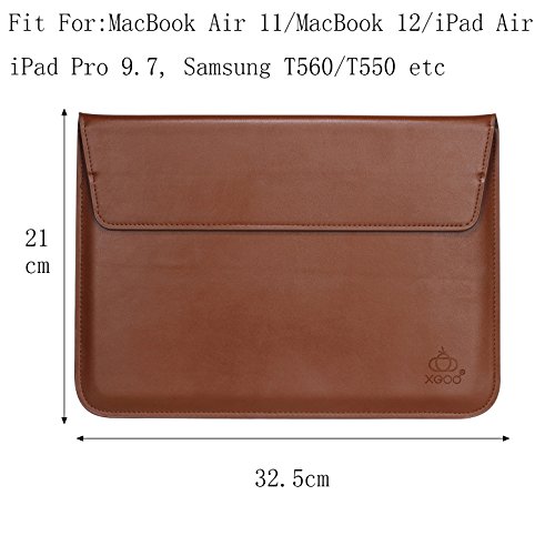 XGUO PU Ledertasche/ Hülle für MacBook Air 11 MacBook Retina 12 zoll mit Halter iPad Air/Air2 Samsung Galaxy T560 T550 iPad Pro 9.7 Sleeve Hülle Tasche mit Ständer Erhöhung Schutzhülle(11-12 Zoll, Brown) - 3