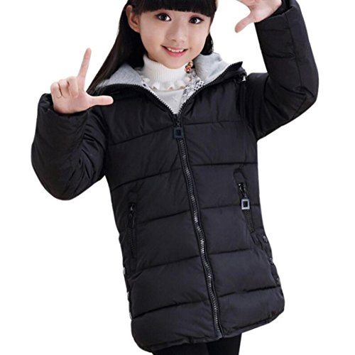 Preisvergleich Produktbild Longra Wintermantel Kinder Mädchen Lang Parka mit Kapuze Steppmantel verdickte Winterjacke Daunenmantel für Kinder Daunenjacken Wintermantel Slim Fit Steppjacke Parka (150CM 11-12Jahre, Black)