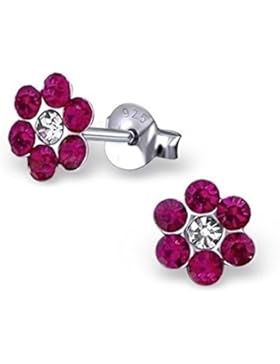 GH1a Himbeere Kristall Blume Ohrstecker 925 Echt Silber Ohrringe Kinder Geschenkidee