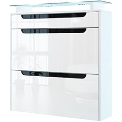 Vladon Meuble à Chaussures Suspendu Annie, Corps en Blanc Mat/Façades en Blanc Haute Brillance avec Un Decor en Noir Haute Brillance