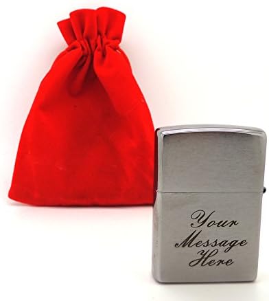 Personalised Engraved Zippo Brushed Chrome (200) Lighter in Red Gift Bag - BOLD BLACK LETTERING
