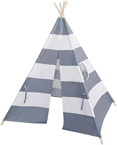 FavorU Indoor &amp; Outdoor Cotton Canvas Indian Teepee Kids Playhouse with Window Grey &amp; White Stripe