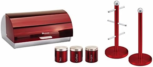 SQ Professional 6-Piece Storage Set,Bread Bin,Canisters,Mug Tree,Towel Pole In Ruby