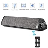 ♫【Einzigartiges Design】 Mit der ultradünnen, eleganten Soundbar können Benutzer spielen, was sie wollen, ohne wertvollen Platz auf dem Desktop zu verlieren. Verwenden Sie die Tasten oder die Fernbedienung, um die Lautsprecher zu steuern.Zusätzlich können Sie die Soundleiste mit der Fernbedienung ein- und ausschalten, Seiten vor- und zurückblättern, eine Verbindung mit Bluetooth herstellen, antworten oder auflegen usw. Eingebauter 2000mAh Akku, die Soundbar kann nach vollständigem Aufladen 4-6 St