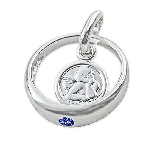 CLEVER-SCHMUCK-SET-Silberner-Taufring-mit-Safir-und-Engel-rund-und-Kette-Panzer-34-cm-STERLING-SILBER-925-fr-Jungentaufe