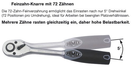 Famex 10644 Feinzahn Knarre mit 72 Zähnen, 6,3 mm (1/4-Zoll)-Antrieb - 2