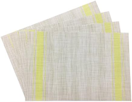 FOOKREN Table Mats Adiabatic Weave Placemats Insulation Non-slip PVC Washable Placemat Set of 4 NO-1013 (Yellow)