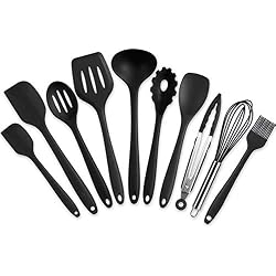 IdealHouse Ustensiles de Cuisine Spatules en Silicone Résistant à la Chaleur Spatule （10 Noir）