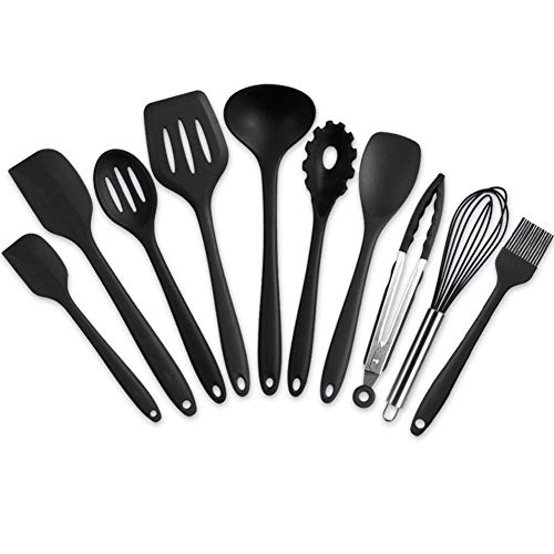 IdealHouse Ustensiles de Cuisine Spatules en Silicone Résistant à la Chaleur Spatule （10 Noir）