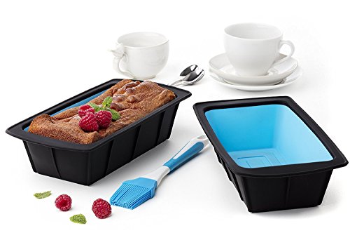Packung aus 2 Kuchenlaib 10 Zoll Pfannen Bananenbrot Pfanne Schwarz & Blau, flexible Silikonformen + Pinsel - 4