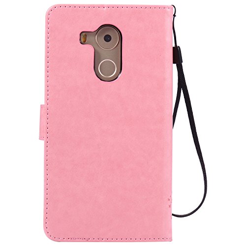Cozy Hut [Huawei Mate 8 Premium Lederhülle] im Bookstyle Portmonee Tasche Leder Etui Flip Wallet Case Cover mit Katzen und Baum Prägung Muster Handyhülle,Leder Brieftasche Case Hülle mit Standfunktion Kartenfächer für Huawei Mate 8 – rosa - 2