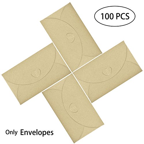 100 Pzas Vintage Café Sobres Kraft Papel, Hotipine Resistente Retro con Nudo de Bricolaje Amor Corazón para Tarjetas de Felicitaciones Amor Cartas Amistad Diario 104Mm X 71Mm