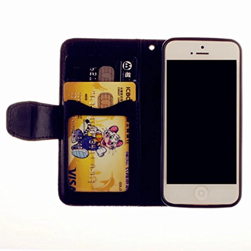 MUTOUREN Hülle für iphone SE iphone 5 5s Schutzhülle [Kratzfeste, Scratch-Resistant] Bookstyle PU Lader HandyHülle Tasche Wallet Flip Case Lederhülle Brieftasche mit Standfunktion Kartenfächer Magnetic schließt Painted Muster- Henna Indische Sonne Mandala Schwarz + Metall Stylus Stift - 5