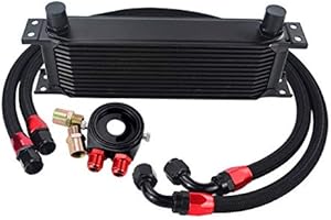 ETbotu Kit Radiatore Olio, Kit radiatore Olio 13 File + Adattatore Sandwich Filtro Olio + Tubo Flessibile in Nylon Acciaio Inossidabile Nero +6721