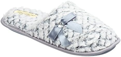 Ladies &amp; Girls Knitted Festive Warm Slippers With Cosy Faux Fur Lining Size 3 to 8 UK - XMAS CHRISTMAS GIFT SLIPPERS (5 to 6 UK - MEDIUM Ladies, Blue &amp; Cream)