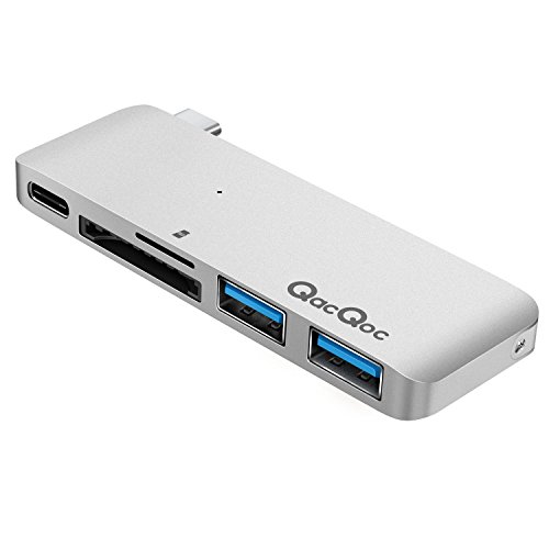 GN21B Typ-C Hub USB C Adapter mit 1 USB-C Anschluss (Stromversorgung), 1 SD-Karte Steckplatz, 1 Mikro-SD Steckpatz und 2 Superspeed USB 3.0 Ports Aluminiumgehäuse geeignet für MacBook, MacBook Pro, Google Chromebook, Hua Wei Matebook (Silber)