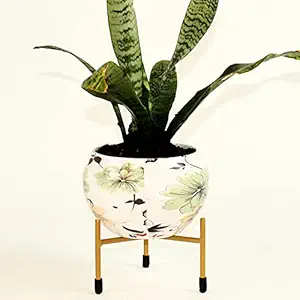 HINS White Colour With Flower Designed Metal Round Shape Flower Plant Pot For Indoor Plants (Without stand) Metal Pots For Indoor Plants I Elevated Garden Planter I Raised Planter I Desk Plant I Raised Planter Box I Ascent Homes Metal Planter I Raised Planter Box With Legs I Brass Pots For Indoor Plants I Golden Planter I Mid Century Plant Stand I Brass Planters For Indoor Plants I Indoor Plant Stand For Living Room I Metal Planters Pot For Indoor Plants